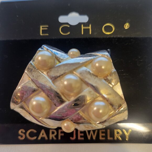 VTG NOS Echo Scarf Accent Jewelry Silver tone 3D simulated White Pearls Beads - Picture 1 of 6
